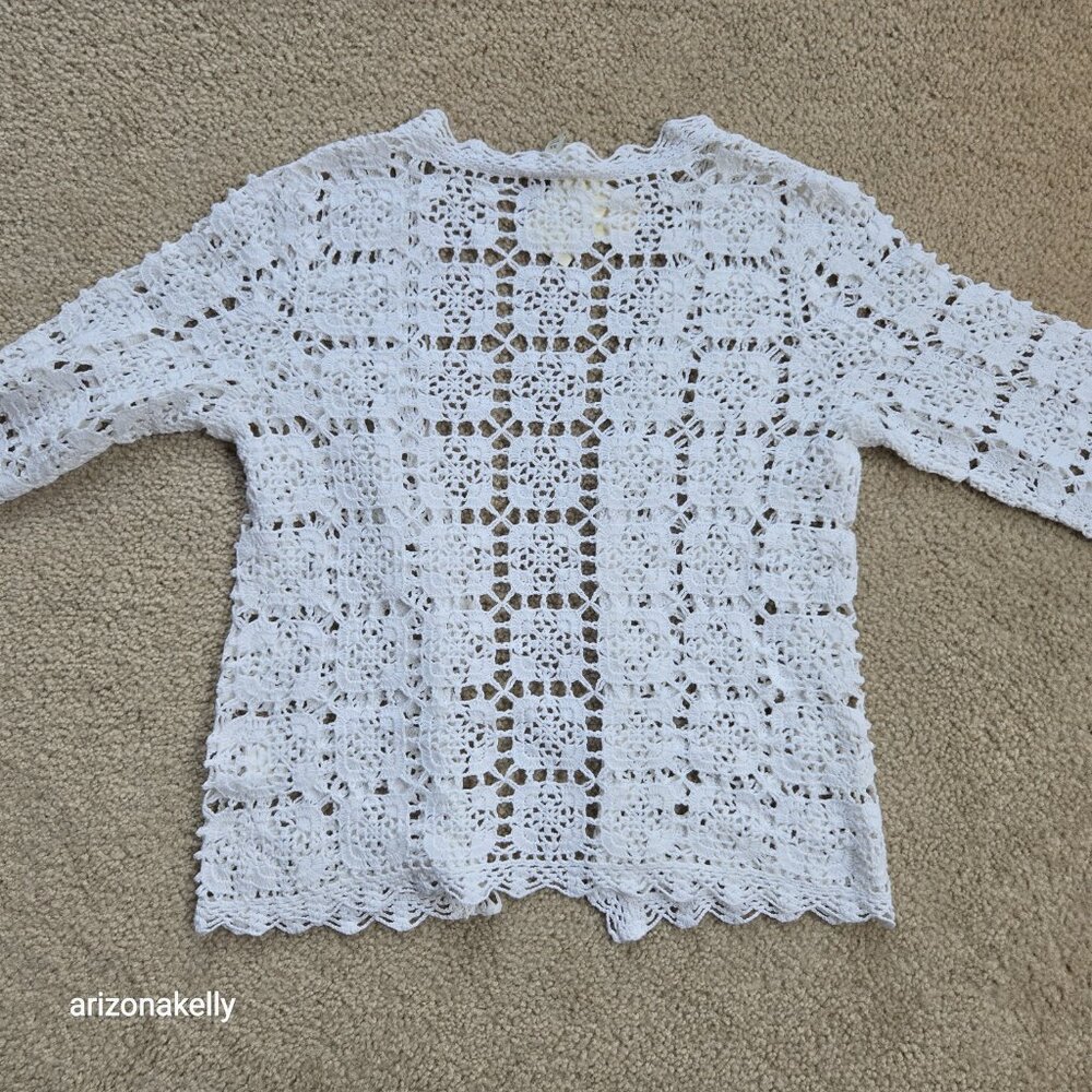 NWT Crochet Linen Cotton Cardigan J. Jill Hand Crochet XS - Picture 8 of 8